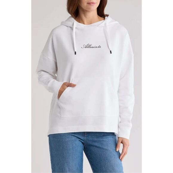 AllSaints Vita Etrie Screen Print Hoodie In White - Picture 1 of 11